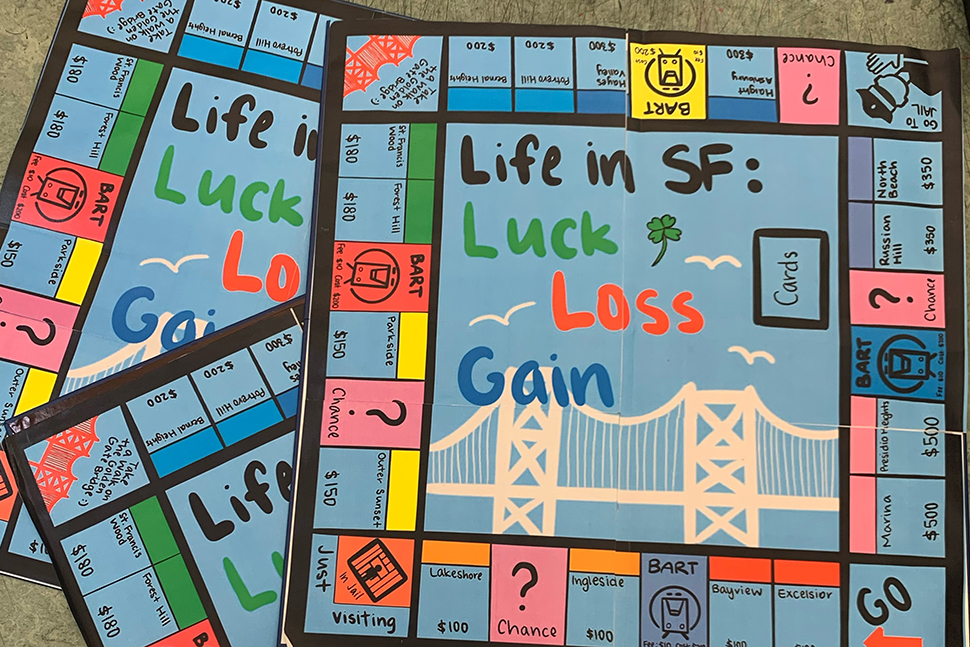 Teens at San Francisco Public Library created Life in SF: Luck, Loss, Gain, a board game that explores inequity in their city. Photo: Dorcas Wong/San Francisco Public Library