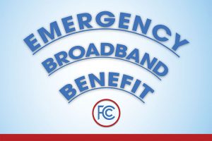 Emergency Broadband Benefit (text curved in the shape of a Wi-Fi signal)