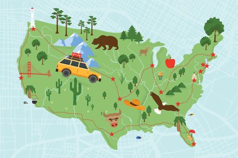 The reader's road trip. Illustration by Rebecca Lomax/American Libraries and Anastasia Krasavina/Adobe Stock