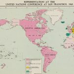 Map indicating the 50 countries that participated in the UN Conference on International Organization at San Francisco in 1945.