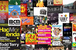 Collage of dance club posters and logos from Dance Music Archive