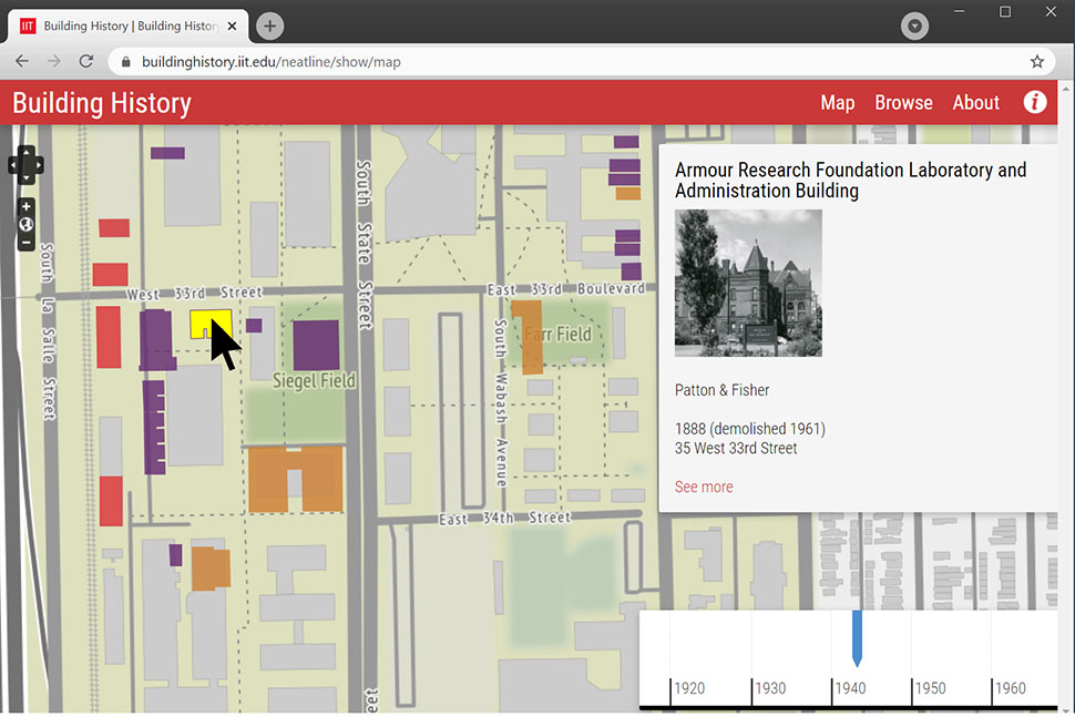 Neatline allowed Illinois Institute of Technology Libraries to create an interactive campus building timeline.