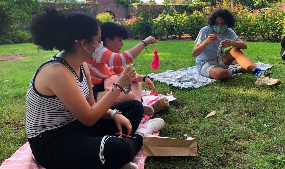 Program attendees complete a craft to as a part of the Latinx Book Club discussion at Montclair (NJ) Public Library. This program was developed and led by intern Jack Rodriquez-Vars, age 17. Photo: Jack Rodriquez-Vars.
