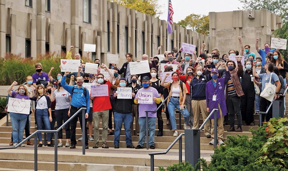 Northwestern library workers assemble on campus