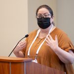 Tina Chenoweth, interim manager of the Charleston County (S.C.) Public Library (CCPL) Bees Ferry West Ashley branch, speaks at “Animal Crossing’s Enduring Success: Building Community Relationships Through Collaborative Online Gaming,” a session held June 26 at the 2022 American Library Association Annual Conference and Exhibition in Washington, D.C.