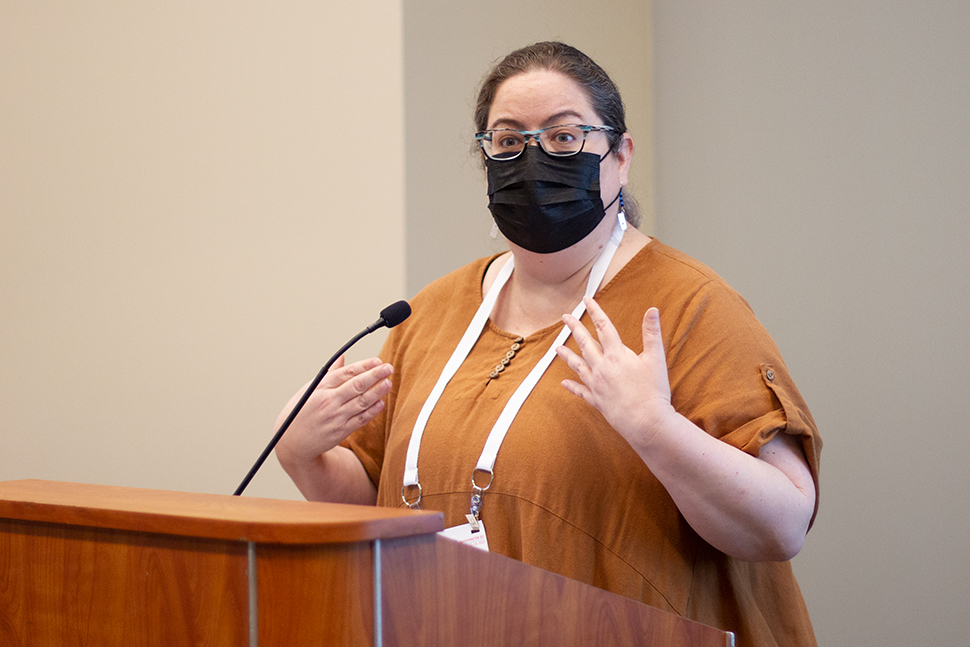 Tina Chenoweth, interim manager of the Charleston County (S.C.) Public Library (CCPL) Bees Ferry West Ashley branch, speaks at “Animal Crossing’s Enduring Success: Building Community Relationships Through Collaborative Online Gaming,” a session held June 26 at the 2022 American Library Association Annual Conference and Exhibition in Washington, D.C.