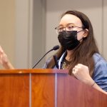 Jennifer Embree, subject librarian and Sustainability Hub coordinator for Binghamton University Libraries, speaks at the American Library Association's 2022 Annual Conference and Exhibition in Washington, D.C., on June 26. Photo: Rebecca Lomax/American Libraries