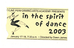 Ticket for a 2003 performance of In the Spirit of Dance, found in a book