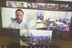 Steph Curry on a Zoom call with students