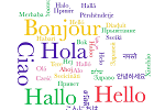 A word cloud of hellos in a variety of different languages