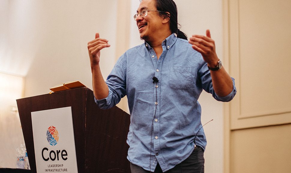 C. Thi Nguyen, associate professor of philosophy at University of Utah in Salt Lake City, was the opening keynote speaker at the 2022 Core Forum on October 14. Photo by Jeri Gravlin.