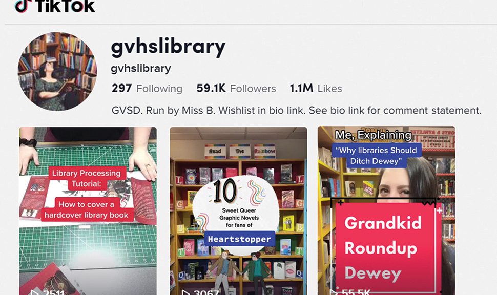 Kelsey Bogan, library media specialist at Great Valley High School in Malvern, Pennsylvania, uses her school library ’s TikTok account to create videos of book reviews, tutorials, and more.