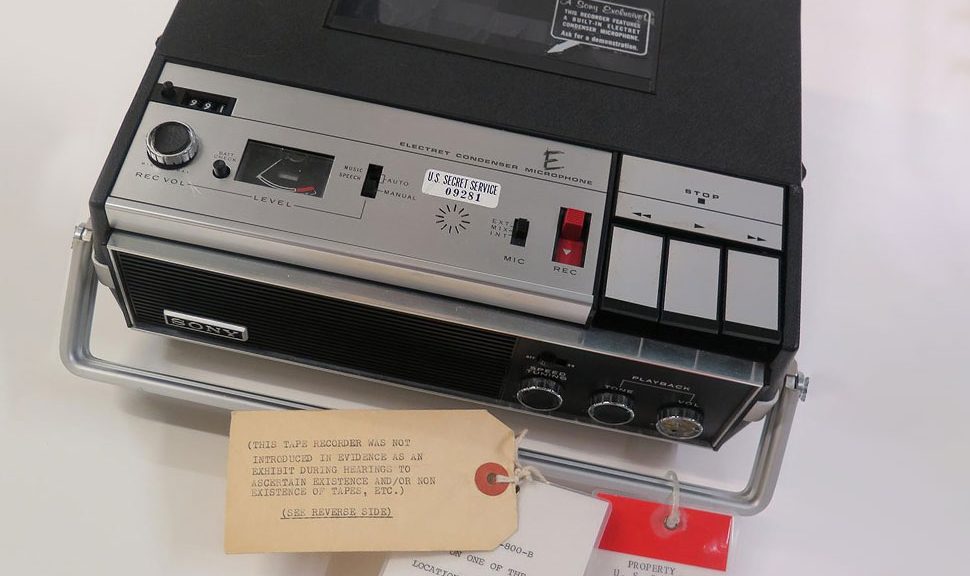 An image of a tape recorder used to tape conversations at the White House during the Nixon administration and now belongs to the Richard Nixon Presidential Library and Museum.