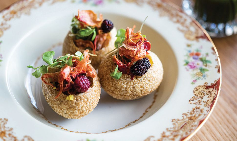 Pickled mulberry pani puri at Mister Mao