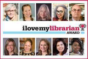 A collection of headshots of the 2023 I Love My Librarian Award Honorees