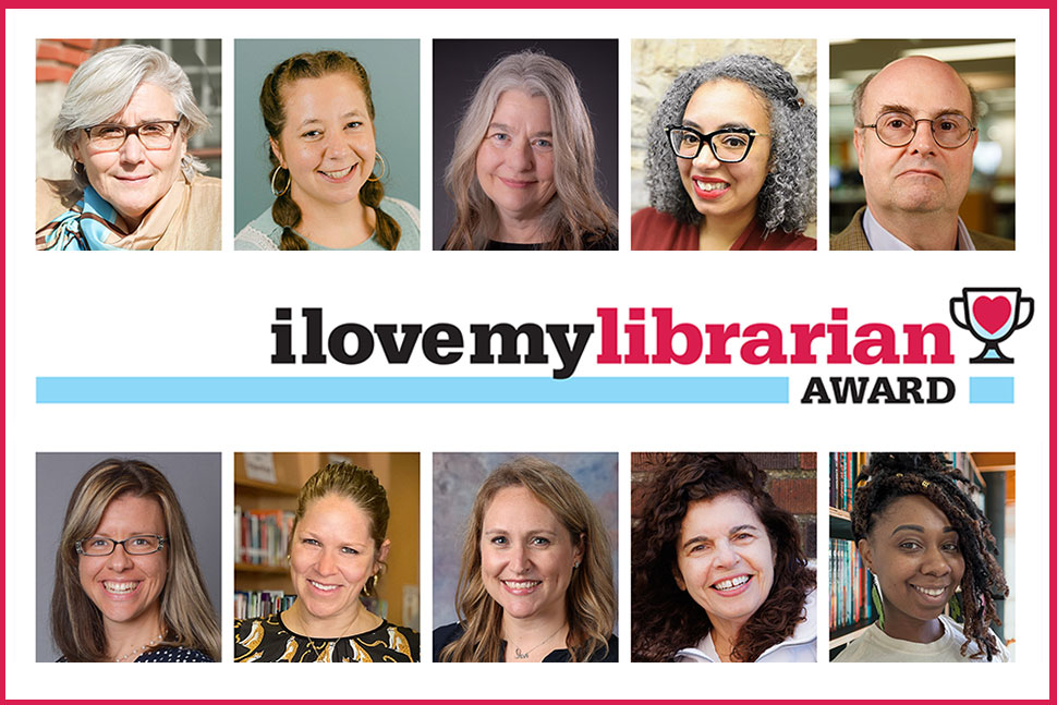 A collection of headshots of the 2023 I Love My Librarian Award Honorees