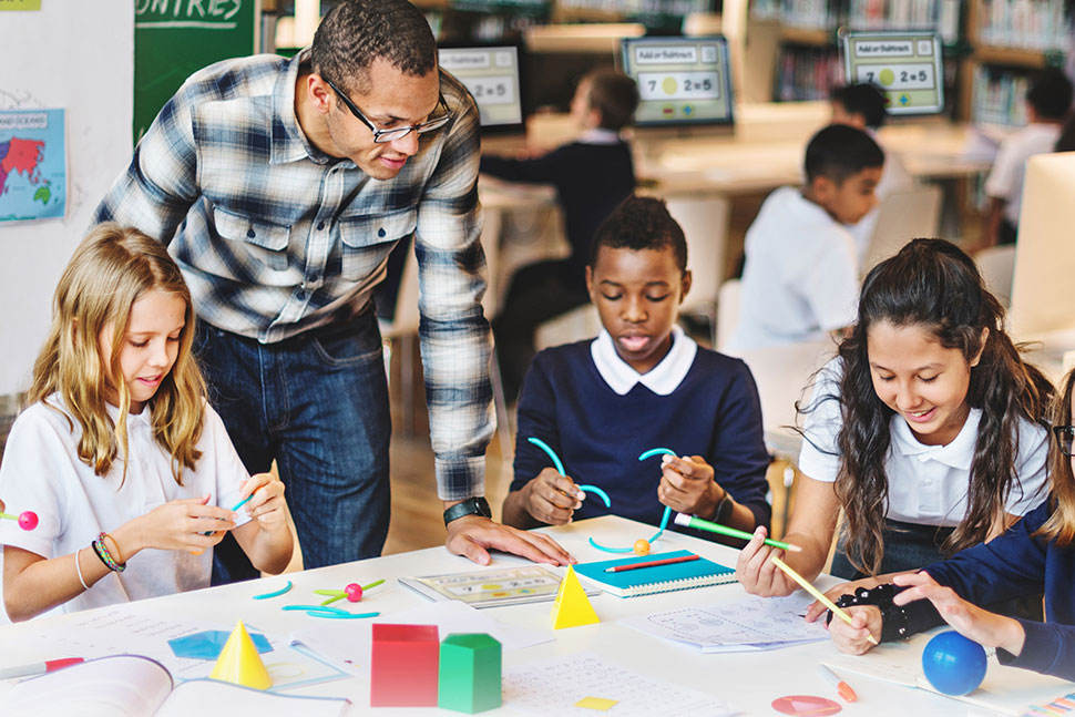 school children working