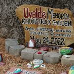 Painted rocks memorializing the children and teachers who died at Robb Elementary School on May 24, 2022, in Uvalde, Texas.