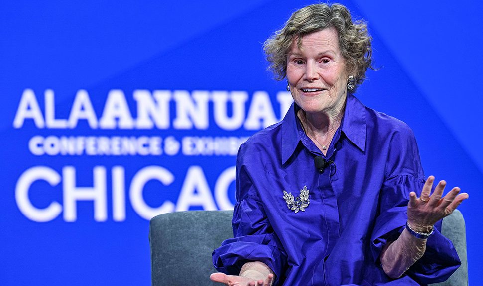 Judy Blume at the Opening Session of the American Library Association's 2023 Annual Conference and Exhibition in Chicago on June 23.