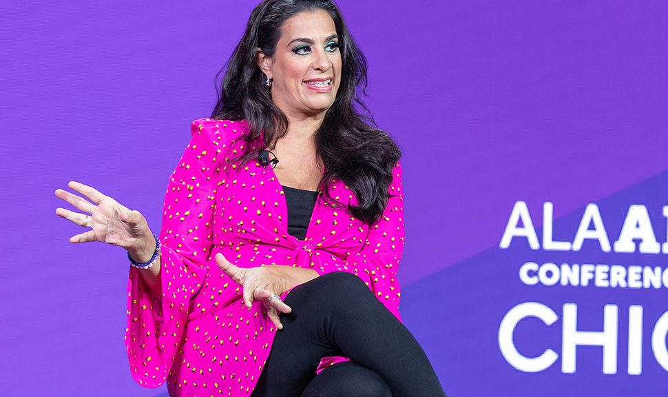 Comedian, actor, and disability advocate Maysoon Zayid speaks at the American Library Association's 2023 Annual Conference and Exhibition in Chicago on June 24.