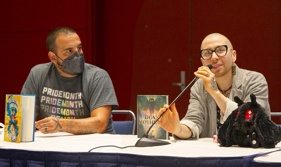Mark Oshiro (left) and Robin Gow speak at the “Beyond the Middle School Rainbow: Intersectionality in LGBTQIA+ Middle Grade Books” session on June 25 at ALA's Annual Conference and Exhibition in Chicago.