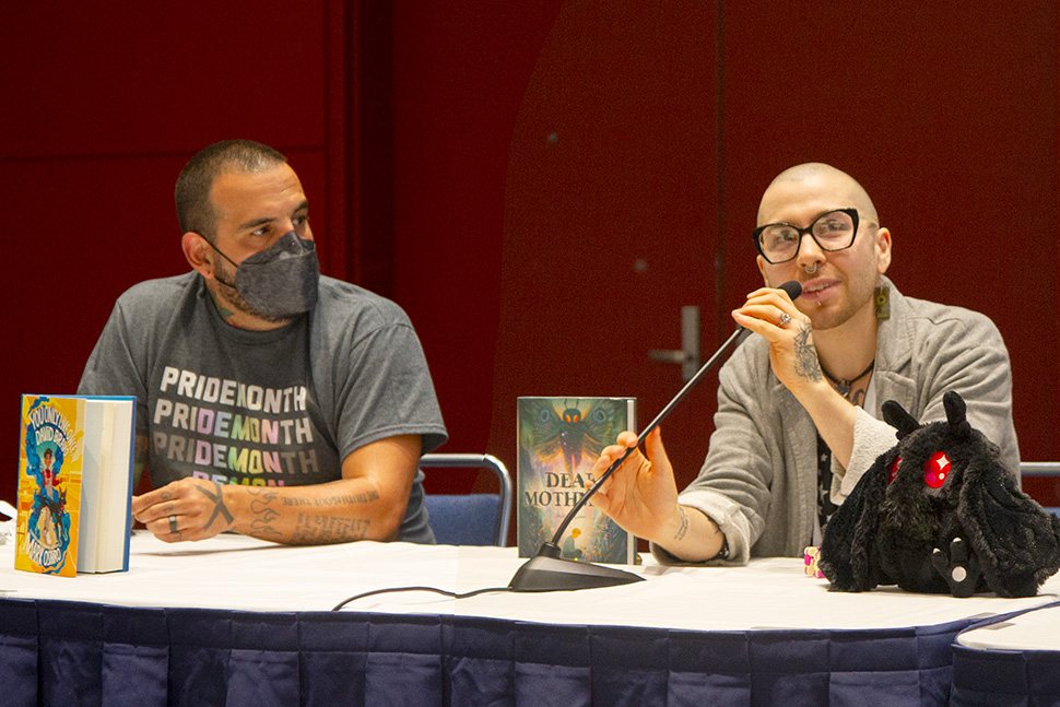 Mark Oshiro (left) and Robin Gow speak at the “Beyond the Middle School Rainbow: Intersectionality in LGBTQIA+ Middle Grade Books” session on June 25 at ALA's Annual Conference and Exhibition in Chicago.