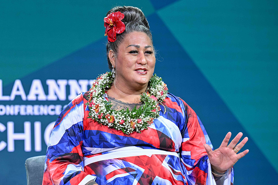 Native Hawaiian teacher, author, filmmaker, and transgender woman Hinaleimoana Wong-Kalu speaks at at the American Library Association’s 2023 Annual Conference and Exhibition in Chicago on June 25.