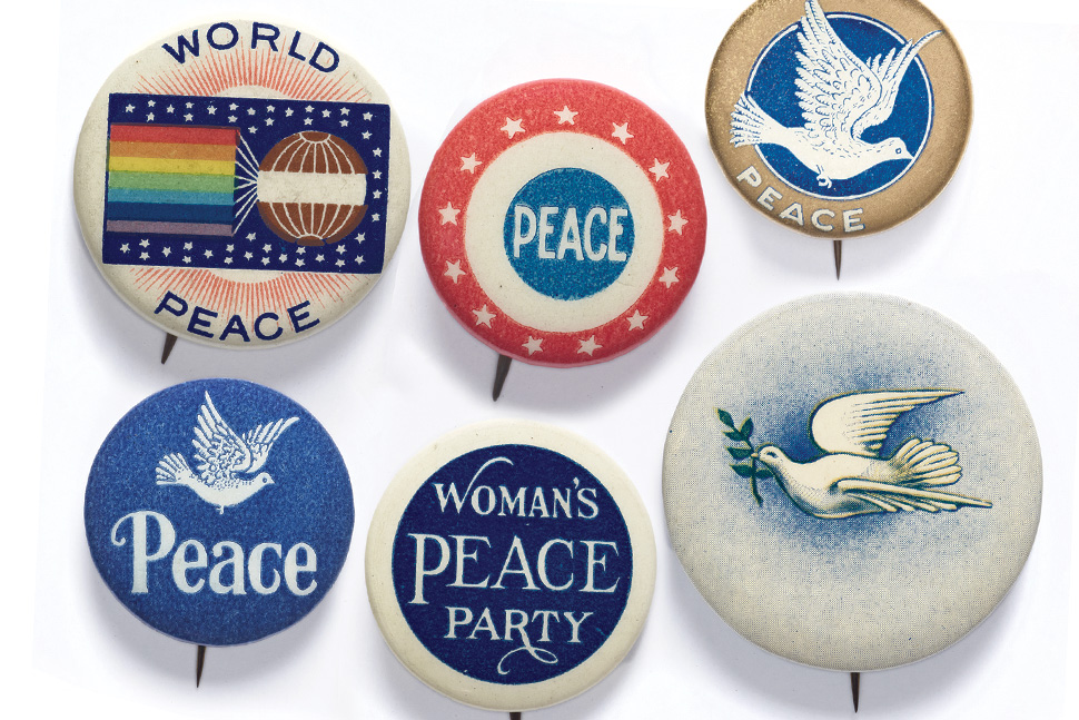 World War I–era peace pins housed at the Hoover Institution Library and Archives at Stanford (Calif.) University. The pins belonged to pacifist and feminist activist Alice Park.