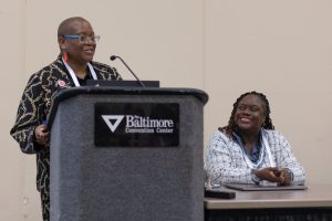 Rakisha Kearns-White, senior YA librarian at Brooklyn (N.Y.) Public Library (BPL), left, and Brenda Bentt-Peters, BPL's community outreach supervisor, present at "Creating Welcoming and Supportive Libraries for Asylum Seekers and People Experiencing Homelessness and Poverty."