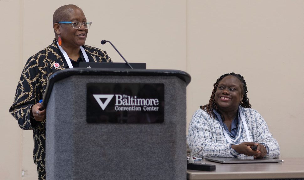 Rakisha Kearns-White, senior YA librarian at Brooklyn (N.Y.) Public Library (BPL), left, and Brenda Bentt-Peters, BPL's community outreach supervisor, present at "Creating Welcoming and Supportive Libraries for Asylum Seekers and People Experiencing Homelessness and Poverty."