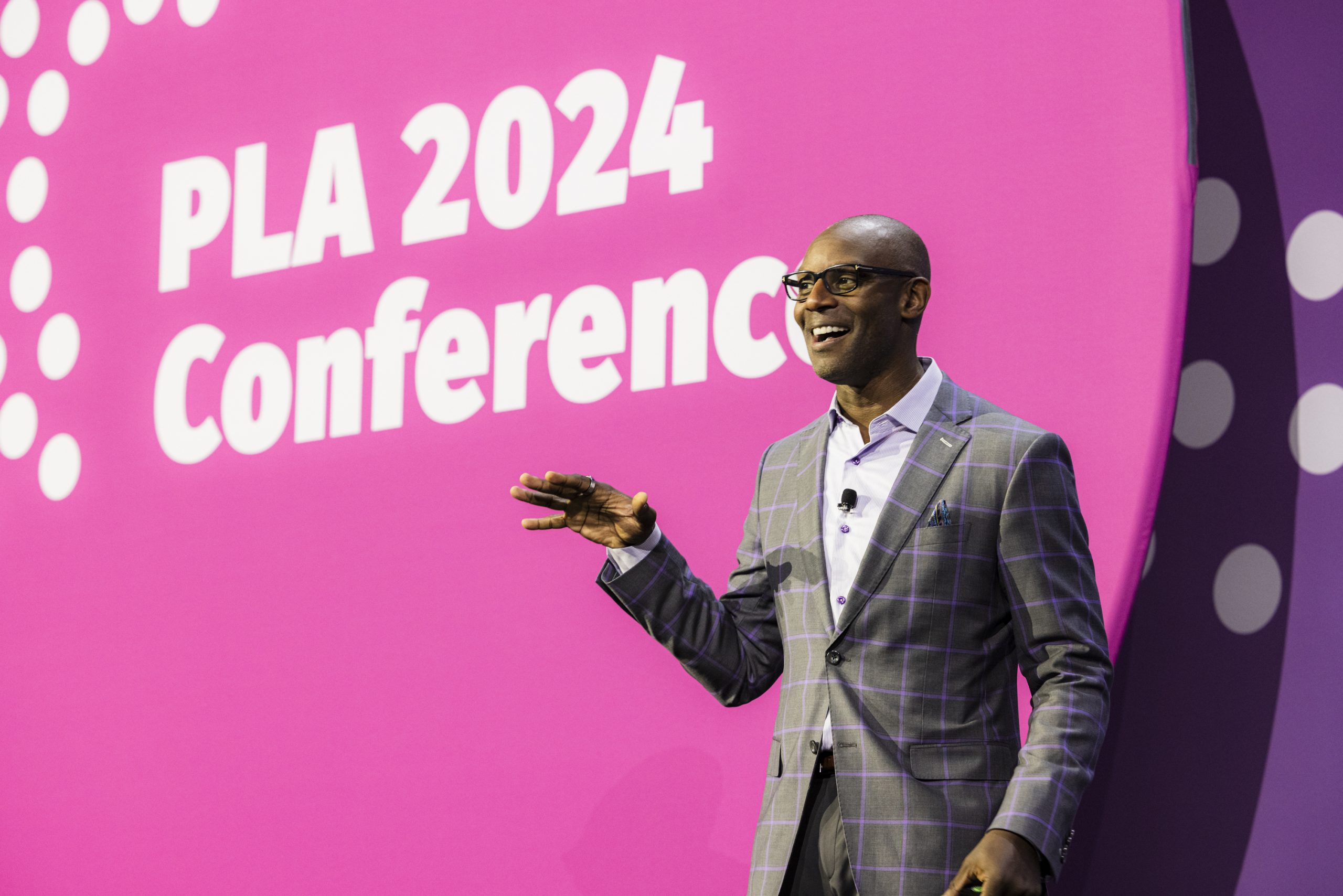 Shola Richards speaks at the opening session for the 2024 Public Library Association conference on April 3 in Columbus, Ohio.