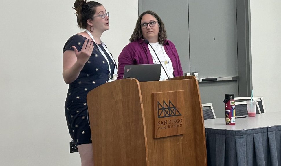 Allison Frick (left), lower school STEAM librarian, and Sara DeSabato, first grade teacher at Friends Select School in Philadelphia, present “Let's Talk About Sex: Gender and Sexuality Education in Elementary School Using Age Congruent Literature"