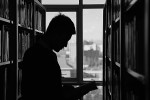 Silhouette of a man in a library
