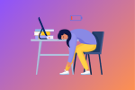 Illustration of a dejected woman slumped on a desk