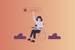 Illustration of a woman in a wheelchair in cyberspace