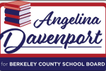 Angelina Davenport's campaign logo, featuring a stack of books