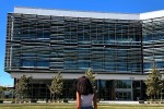 Student in front of Chabot College Library and Learning Center