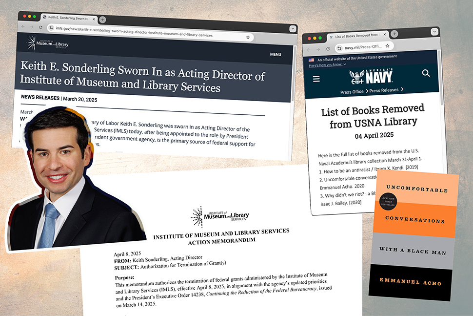 Collage of government directives and MLIS acting director Keith Sonderling