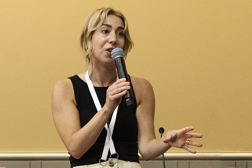 Eva Shapiro, associate director of early literacy programs and services for New York Public Library, speaks at the American Library Association's 2025 Annual Conference and Exhibition in Philadelphia on June 28.
