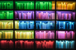Bookshelf with rainbow-colored books