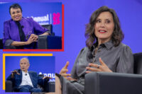 Clockwise from top left: Above: Former Librarian of Congress Carla Hayden; Michigan Gov. Gretchen Whitmer; actor George Takei