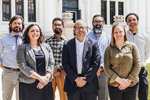 From left: Joe Miller, adult services librarian; Gina Sherock, human resources operations manager; Abdulrahman Al-Ruwaishan, information services specialist; Justin Bumbico, information technology officer; Patrick Justice, outreach services manager; Michaela Herrick, data and applications analyst; and Eric Vescelius, information services manager.