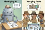 A robot writing and young detectives investigating