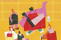 Illustration by Antonio Rodriguez of a person reading a book to others in the library