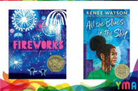 Covers of the 2026 Caldecott Medal-wining Fireworks and the 2026 Newbery Medal-winning All the Blues in the World.