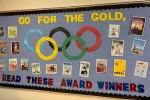 Olympic-themed display promoting award-winning books