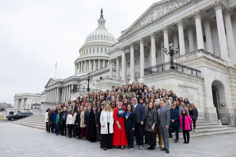 Approximately 200 library advocates on the steps of the US Capitol