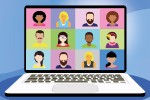 Laptop with a grid of video conference attendees