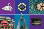 A collage of Chicago recommendations: A swan boad, the IO Theater logo, a dome in the Chicago Cultural Center, Wrigley Field, The Light of Truth: Ida B. Wells National Monument, and a Pullman Porter hat