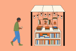 Student approaching a welcoming book display
